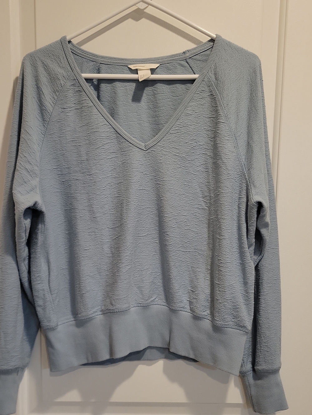 H&M Light Blue V-Neck Textured Sweatshirt